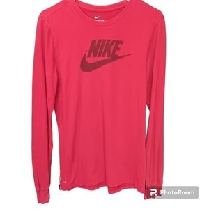 Nike Mens Dri Fit Long Sleeve Red Black T-shirt Large - EUC! Size S